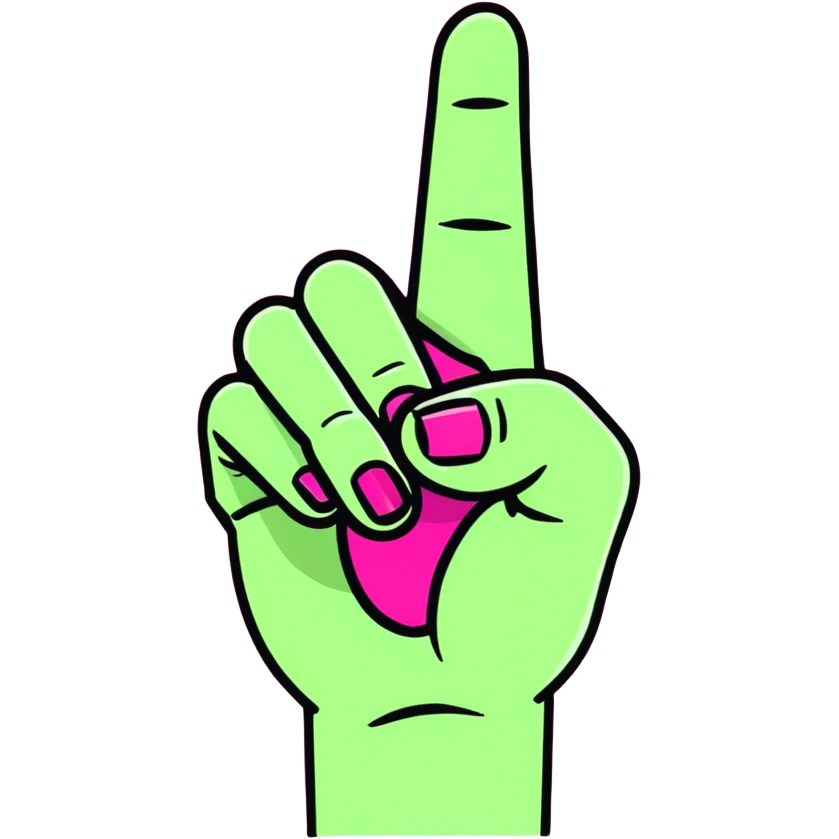 I want a cartoon feminine middle finger coming straight up from the bottom of the screen. Finger nail painted a dark pink with a little bit of a green sleeve that cuts off at wrist  emoji
