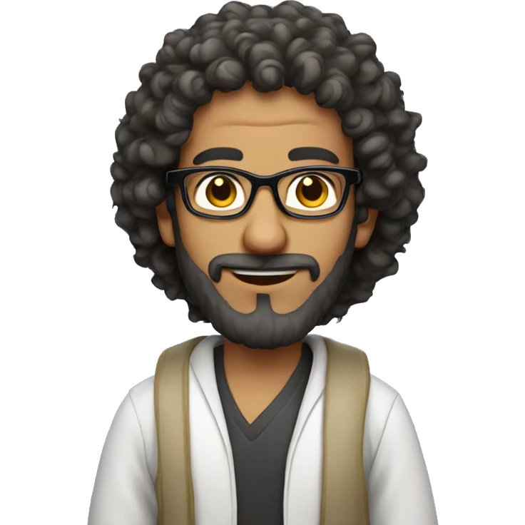 Arab man, curly and frizzy hair, glasses, emoji