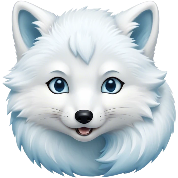 Cinematic Cute Yawning Arctic Fox Portrait Emoji, Head tilted slightly with a dramatic, wide-open yawn, showcasing a soft, downy white Fur with subtle icy blue accents and gently drooping ears, round eyes barely open in drowsy contentment, Simplified yet irresistibly adorable features, highly detailed, glowing with a soft, cozy glow, high shine, relaxed yet expressive, stylized with a touch of arctic whimsy, bright and endearing, soft glowing outline, capturing the essence of a sleepy yet affectionate arctic fox, so drowsy it feels like it could stretch out of the screen and curl up for a nap! emoji