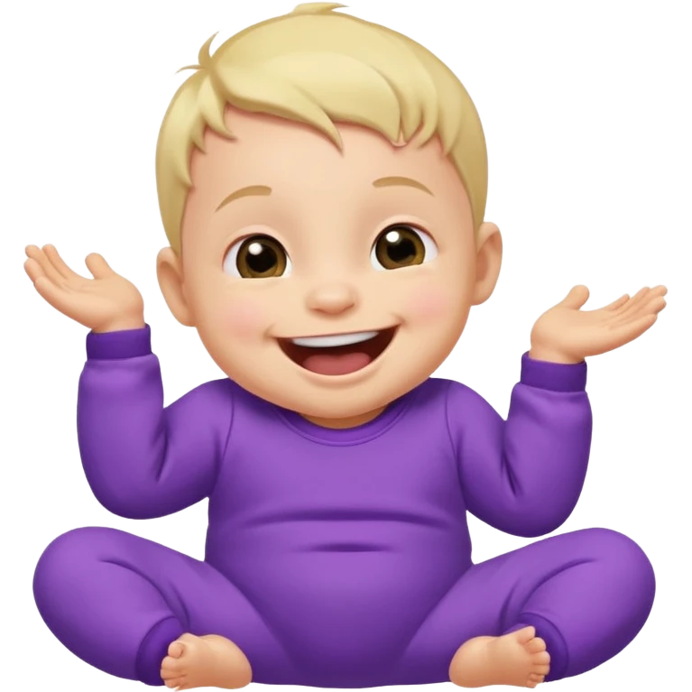 A baby wearing a purple onesie, laughing joyfully. emoji