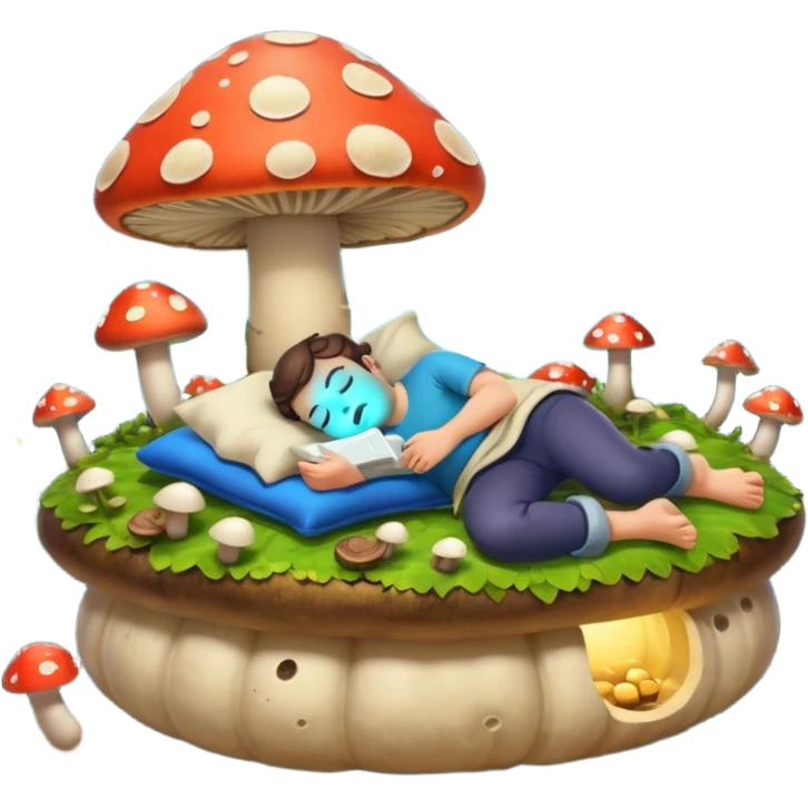 bard character asleep on mushroom bed snoring glow spores emoji