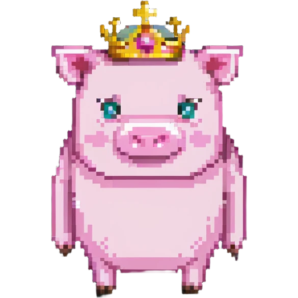 minecraft pig full body pink blocky animal with square head wearing a crown emoji