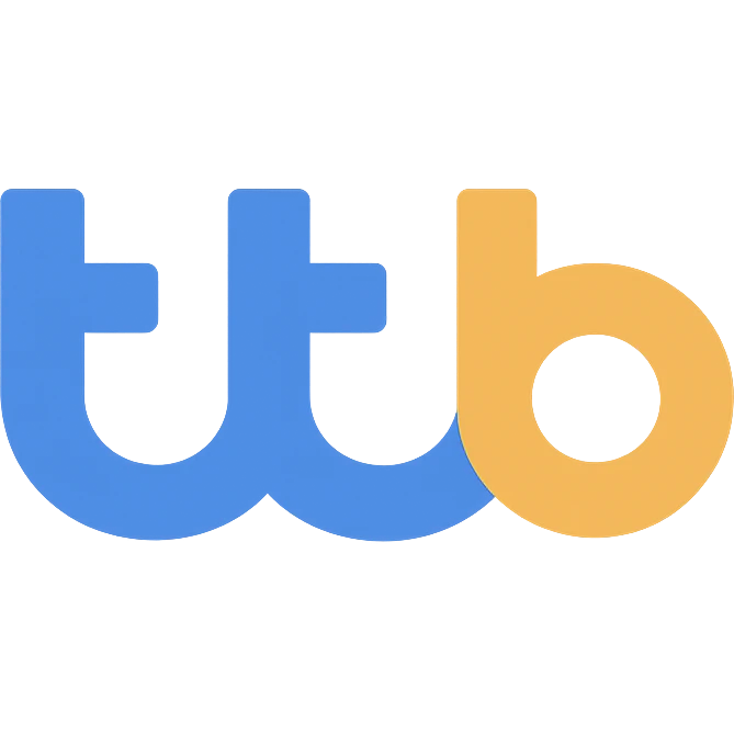 TTB BANK logo, rounded friendly style, blue and orange, approachable simple emoji