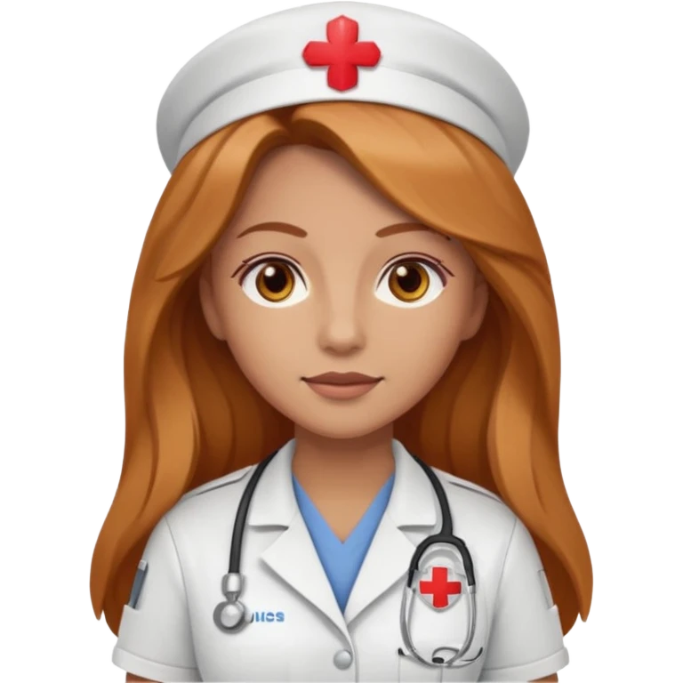 nurse with long dark strawberry blonde hair with brown eyes emoji