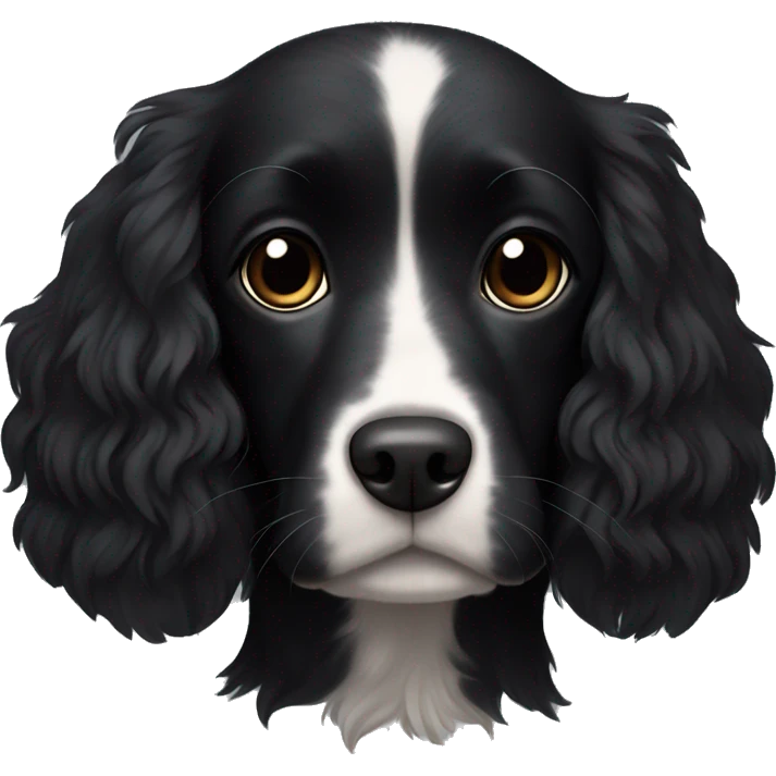 Small completely black spaniel with black fur on his whole face and white fur only on his chest emoji