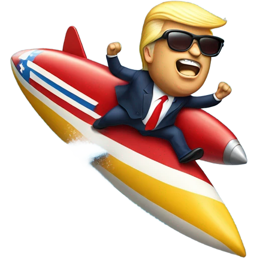 Donald j trump surfing on a rocket emoji