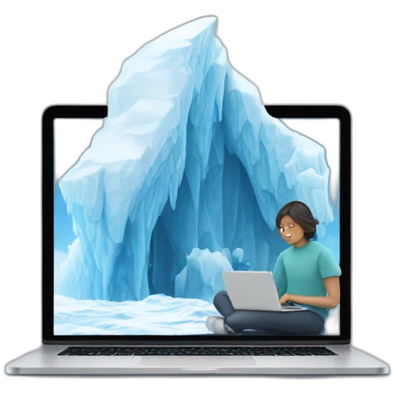 cartoon iceberg with a person on a laptop surfing the intere emoji