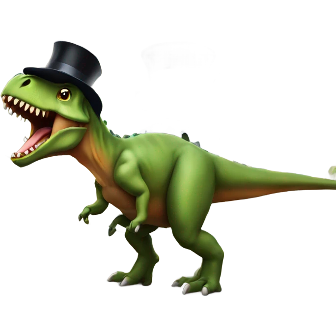 Dinosaur eating a building with a top hat emoji