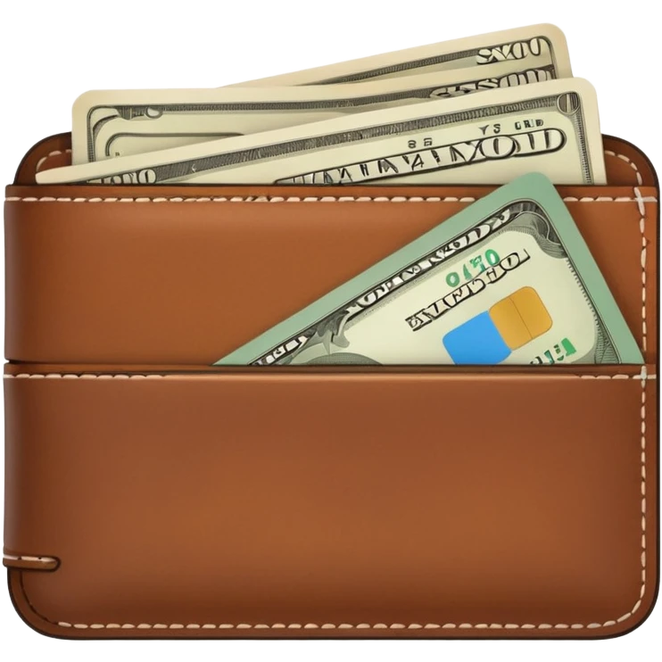 portefeuille marron avec quelques billets et carte bancaire emoji