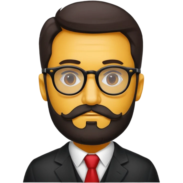 Un profesor calvo, que tenga barba abundante de color negro, lleva gafas con el cristal de color amarillo y un abrigo de cuadros rojo emoji