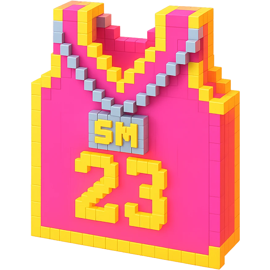 светящейся розовая баскетбольная майка с надписью "23" и серебряная цепь с надписью "SM", no background emoji