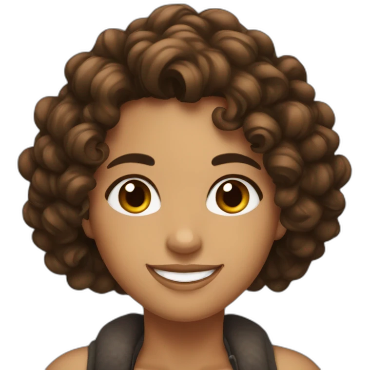 A latina with curly dark herd hair and brown eyes smiling emoji