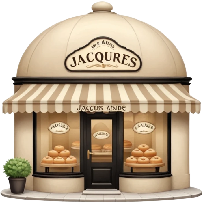 французкая пекарня с красивыми круглыми бежевыми купольными маркизами и названием на вывеске Jacques-Andre
в бежевых оттенках emoji
