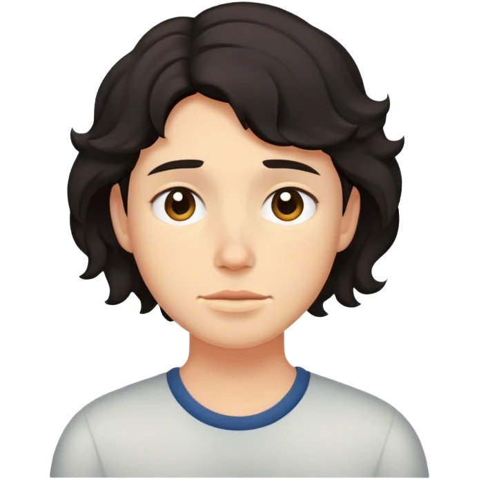 Dark short hair, wavy, dimples, exhausted emoji