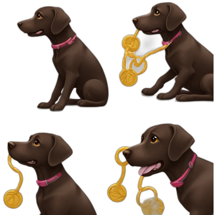 Chocolate labrador playing with long black hair ringe woman emoji