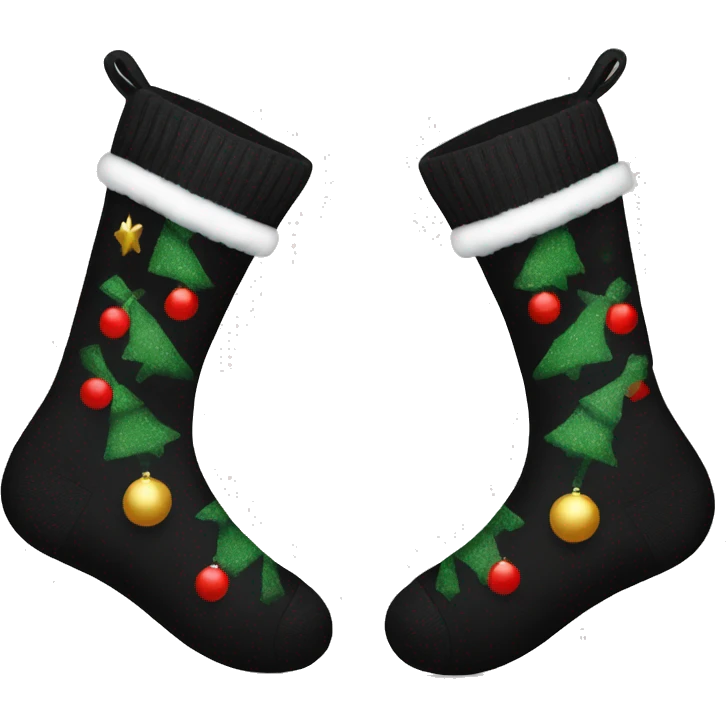 a pair of black socks adorned with a christmas pattern emoji