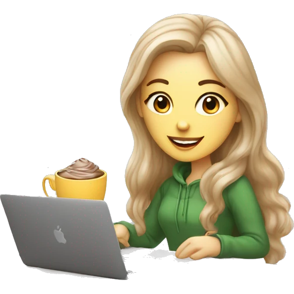 White girl ux designer Lithuanian style with MacBook and cocoa  emoji