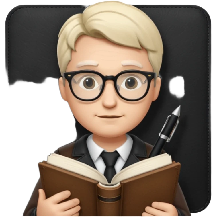 writer holding big pen in hand and book in other hand, wearing glasses emoji