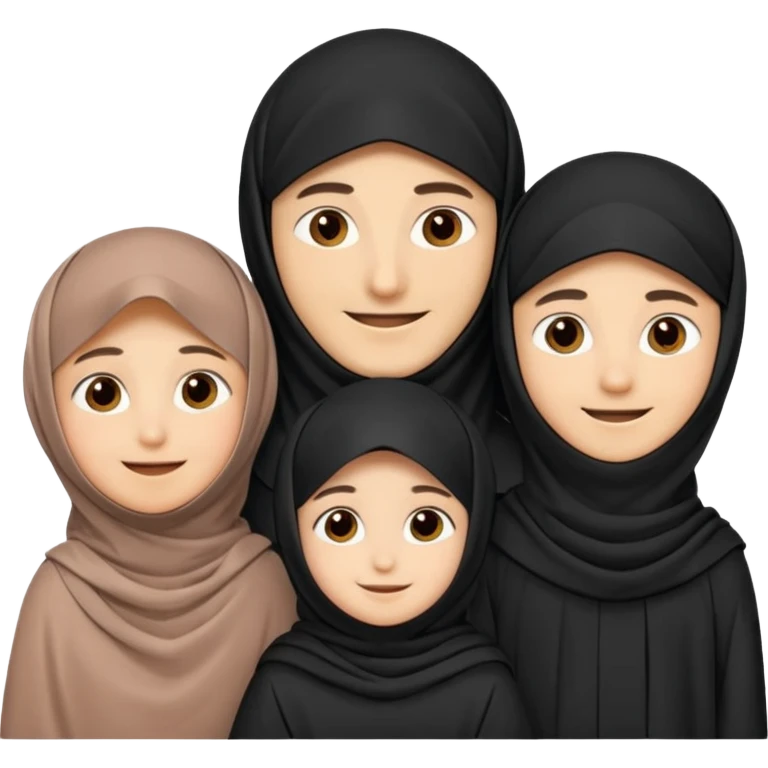 Lebaran. Keluarga terdiri dari Ayah dan ibu, 3 orang anak yang terdiri dari dua anak laki-laki dan seorang anak perempuan yang merupakan anak terkecil. Ibunya menggunakan cadar. emoji