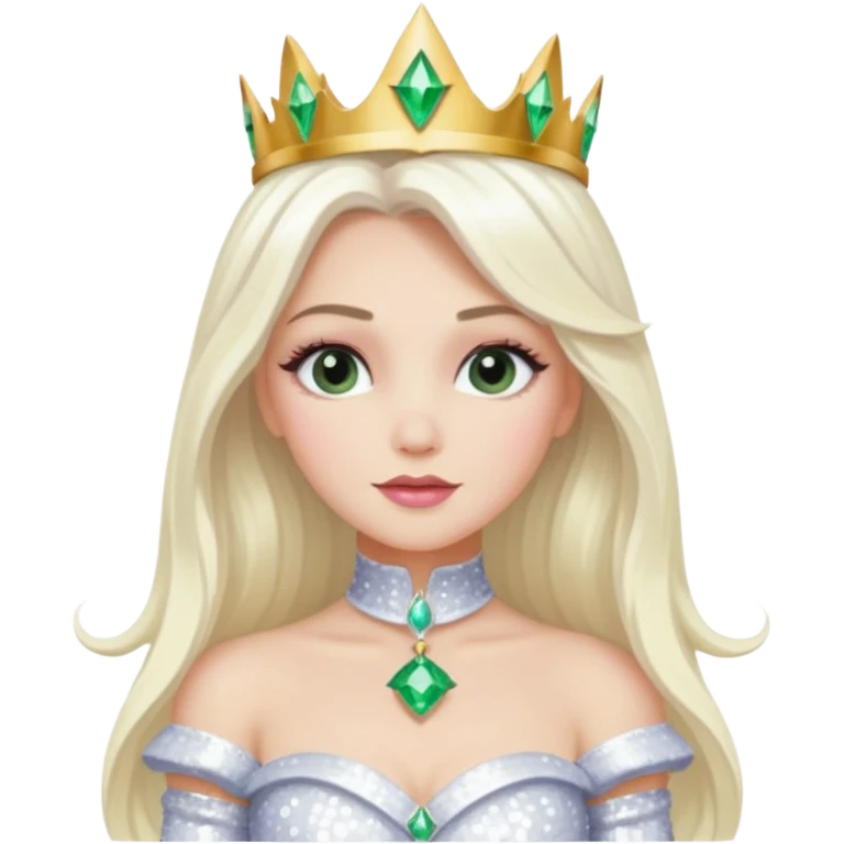 The Good Witch from Oz with long white blonde hair, white sequin outfit emoji