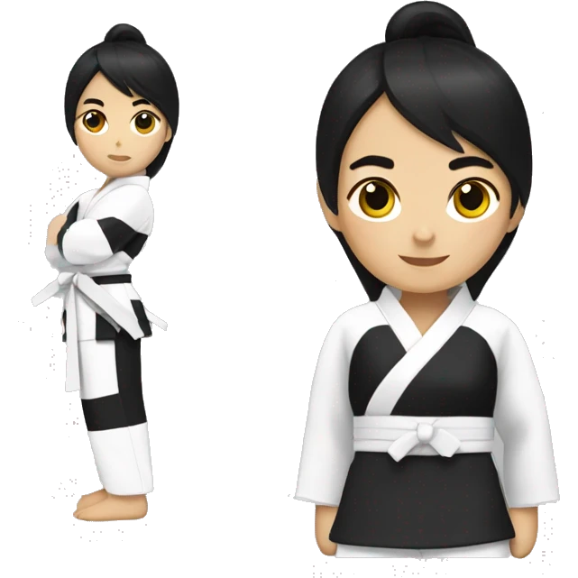girl with black hair wearing a taekwondo dobok with white belt emoji