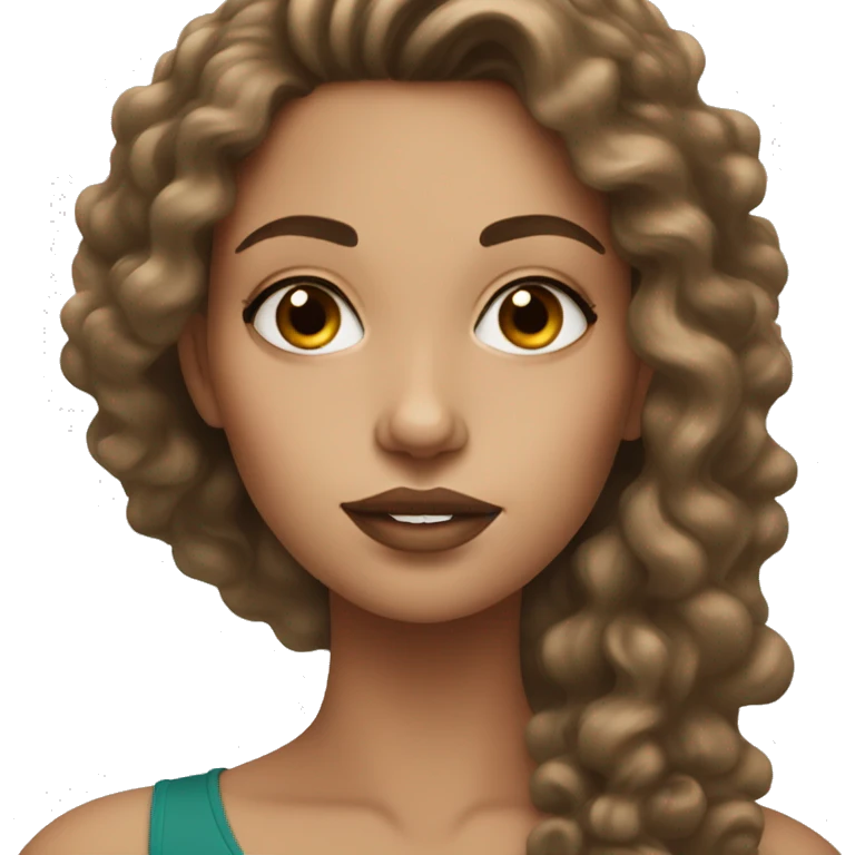White woman with long dark brown curly hair doing makeup  emoji