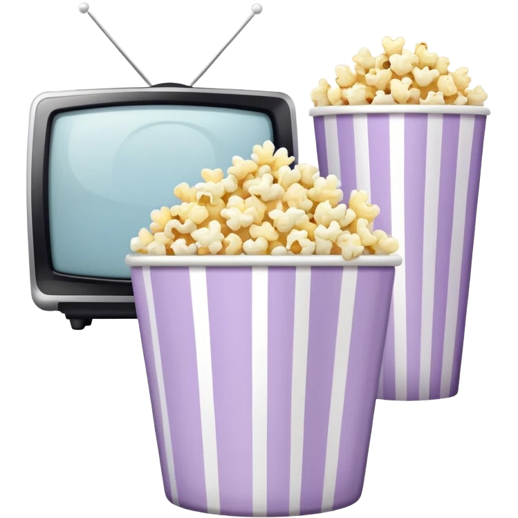 Popcorn in a striped cup pale purple with a TV emoji