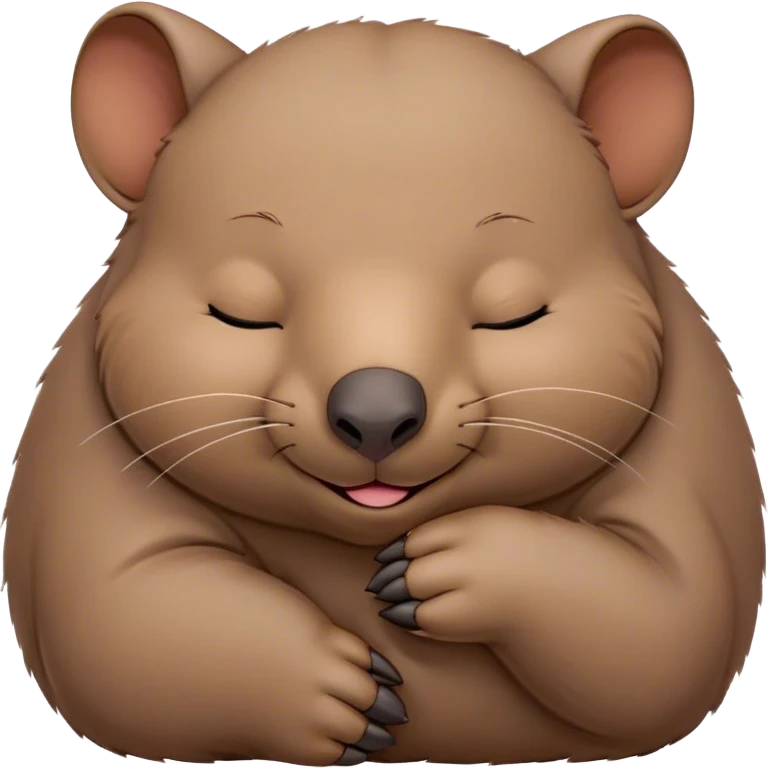 Meme-Worthy Cute Sleeping Wombat Portrait Emoji, Head resting peacefully with a contented smile, showcasing a robust, sturdy build and a luxuriously soft shaggy brown fur, eyes shut in a serene, restful nap, Simplified yet hilariously adorable features, highly detailed, glowing with a soft, drowsy light, high shine, relaxed and utterly lovable, stylized with an air of playful laziness, bright and heartwarming, soft glowing outline, capturing the essence of a comically sleepy wombat, so meme‐worthy it feels like it could instantly become the next viral sensation of adorable slumber! emoji