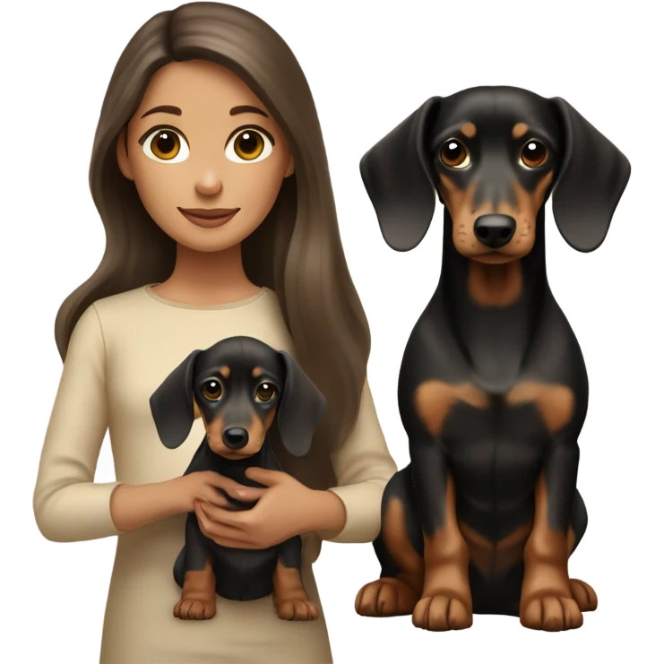 Brunette long hair light tan girl with beige and black dachshund puppy emoji