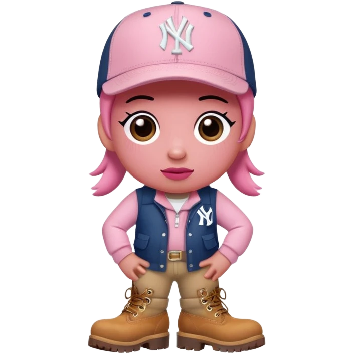Kirby the cartoon character with timberland boots and a new york Yankee cap emoji