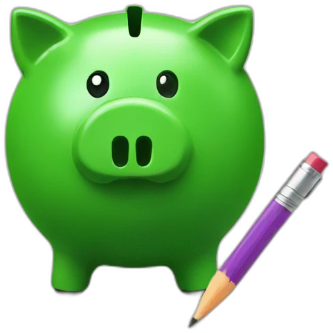green piggybank holding a pencil emoji