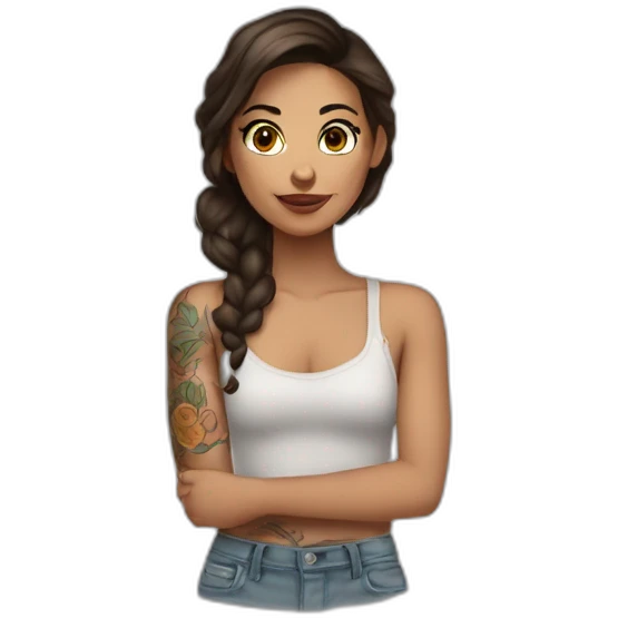 femme brune avec tatouages sur les bras emoji