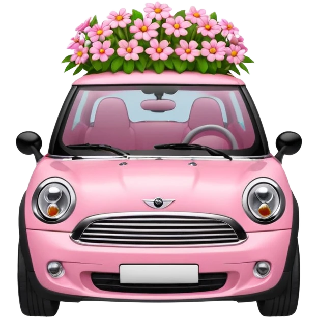 Pink mini cooper car with flowers emoji