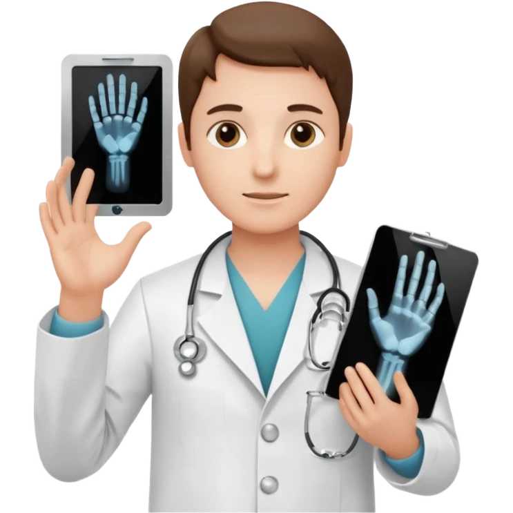 Radiografía de mano sostenida por un médico con bata  piel planta emoji