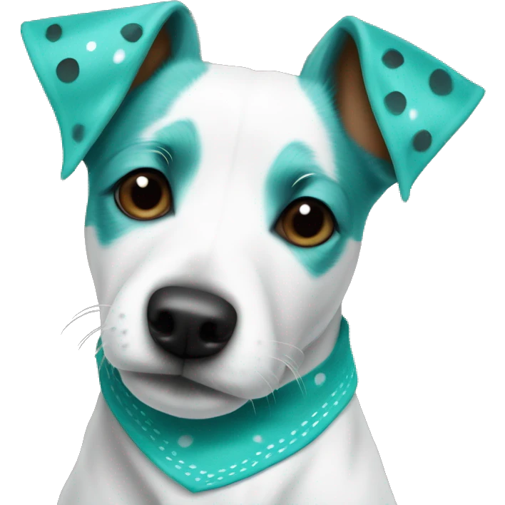 Jack Russel terrier with turquoise dot bandana emoji