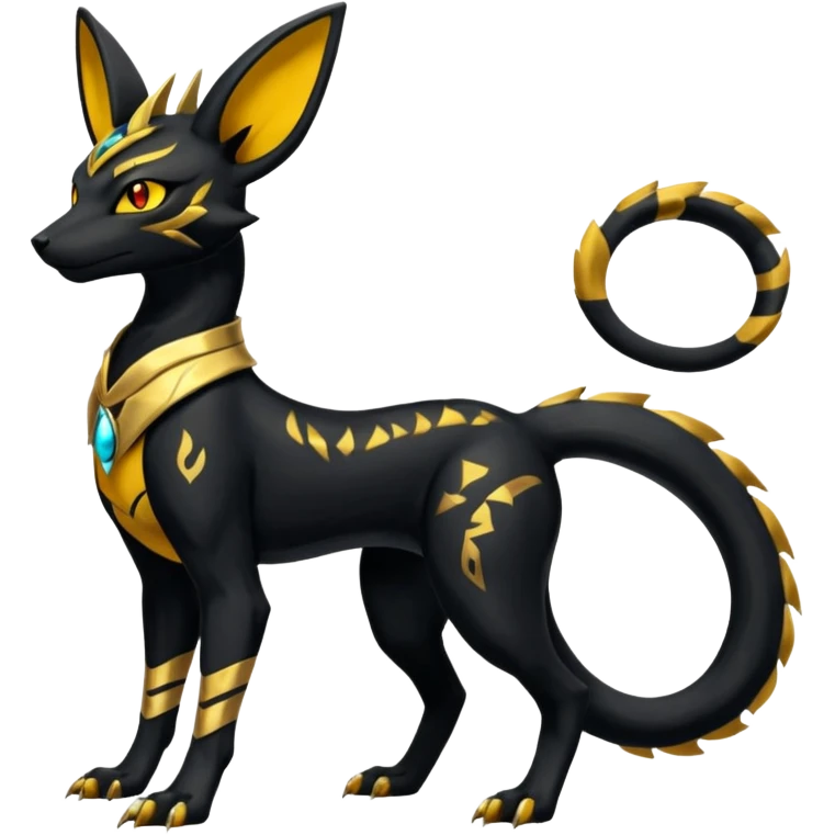 Shiny 4-legged Umbreon-Anubis-Salandit-Zeraora-fusion, full body emoji