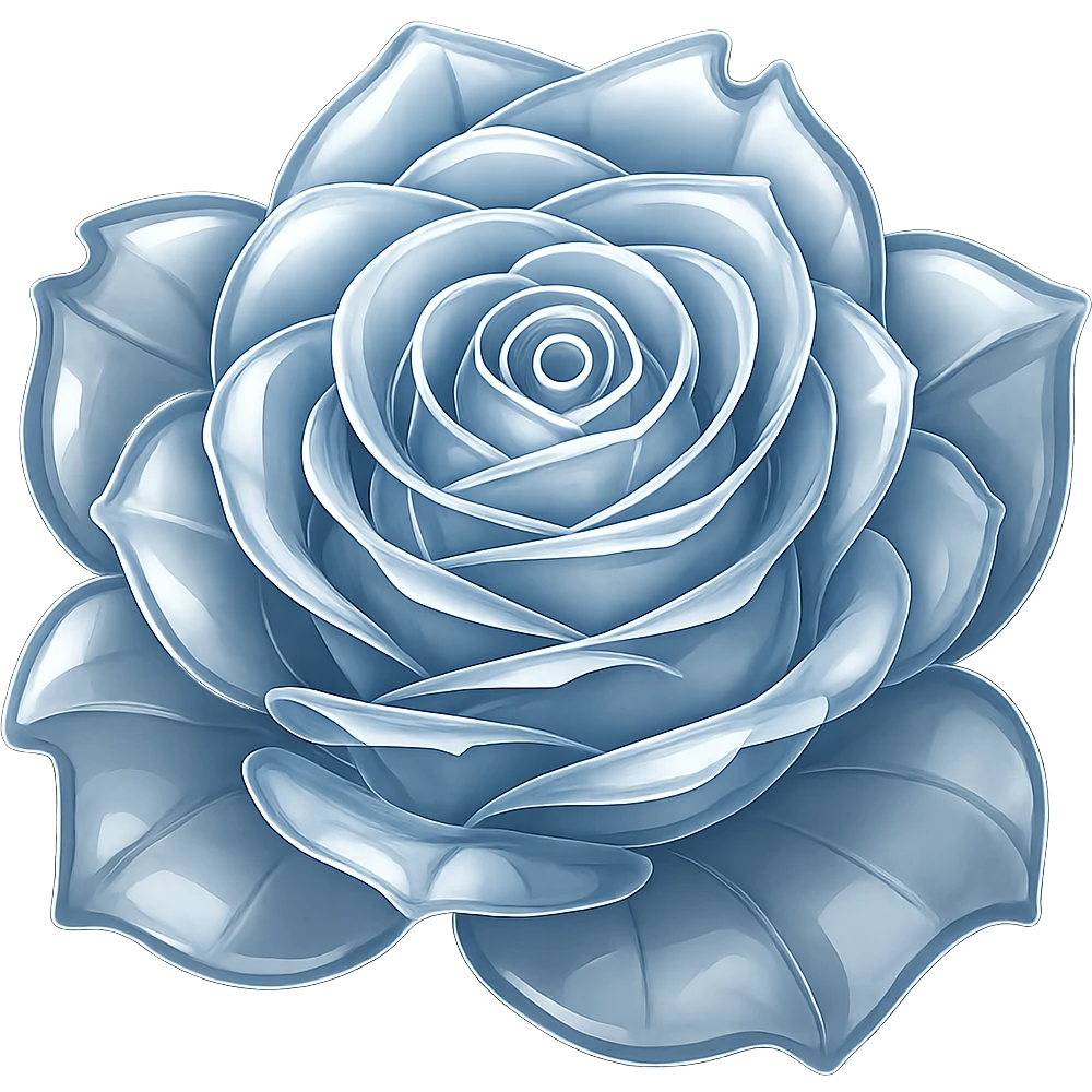 Make the frozen rose look like glass in the style of emoji, preserving the emoji style and making it transparent and shiny like glass, with no background. emoji