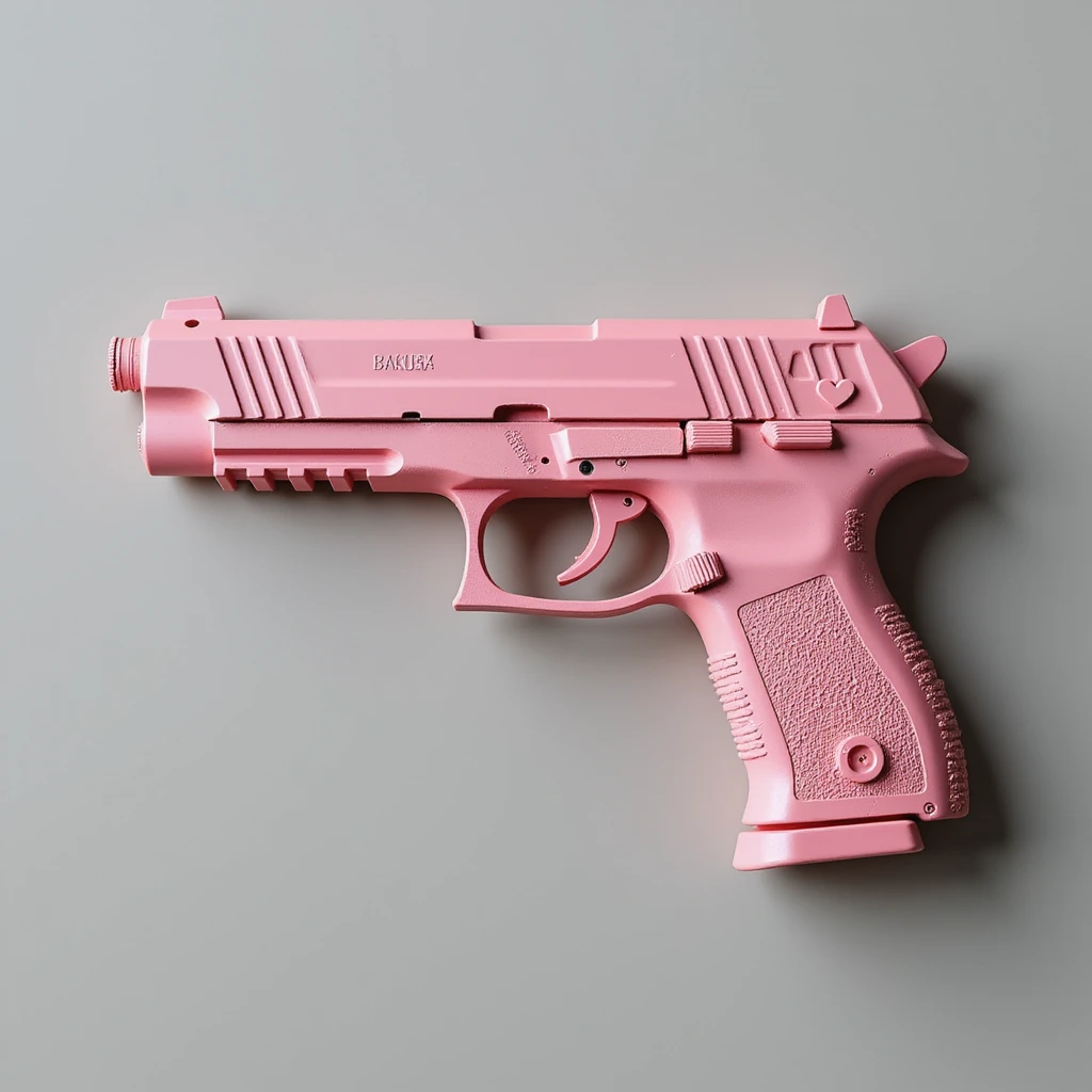 photorealistic pink pistol with a vintage, slightly worn look, no heart shapes or motifs, white background emoji