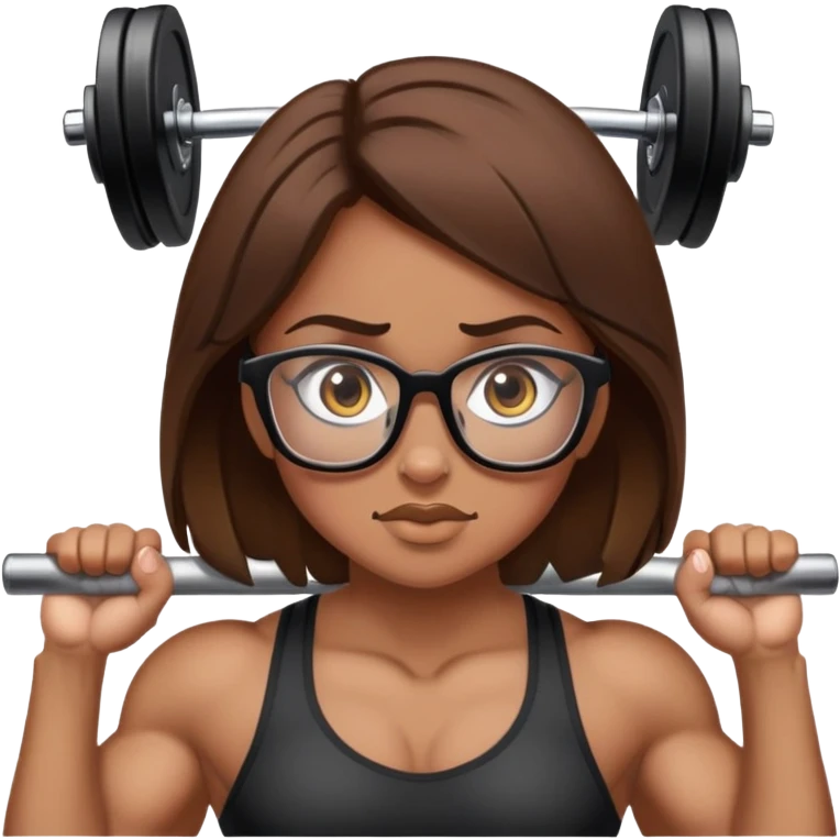 girl with brown hair and glasses powerlifting on steroids emoji