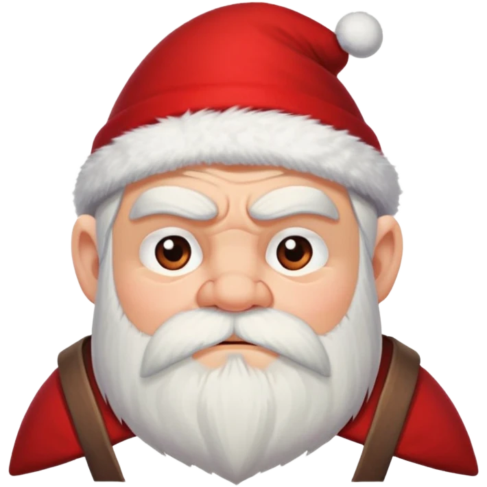 Short bearded dwarf with a grumpy expression, bushy white beard, red pointed hat, frowning with thick eyebrows emoji