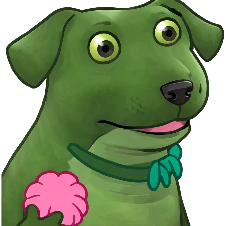Dog wearing a pink palm puff emoji