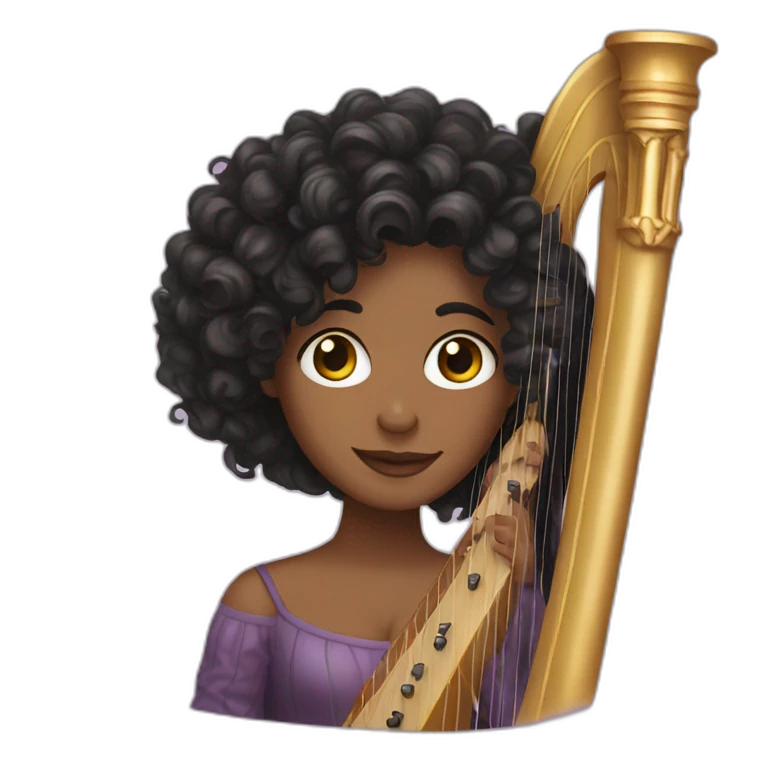 Dark curly hair harpist emoji