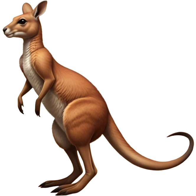 Full-body Australian Kangaroo – Cinematic-realistic Australian kangaroo, jumping with powerful hind legs and a muscular tail for balance. Its reddish-brown fur glows under the golden sunlight, ears perked and eyes alert.  emoji