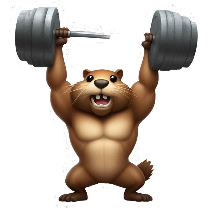 A beaver with strong muscles lifts the barbell emoji