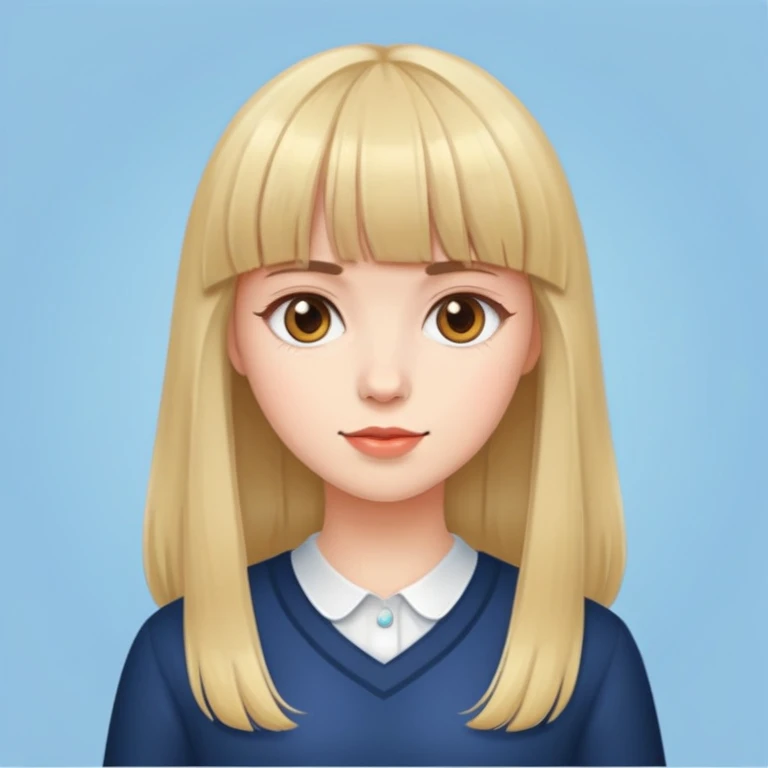 Menina de pele clara de franja, cabelo até a cintura  emoji