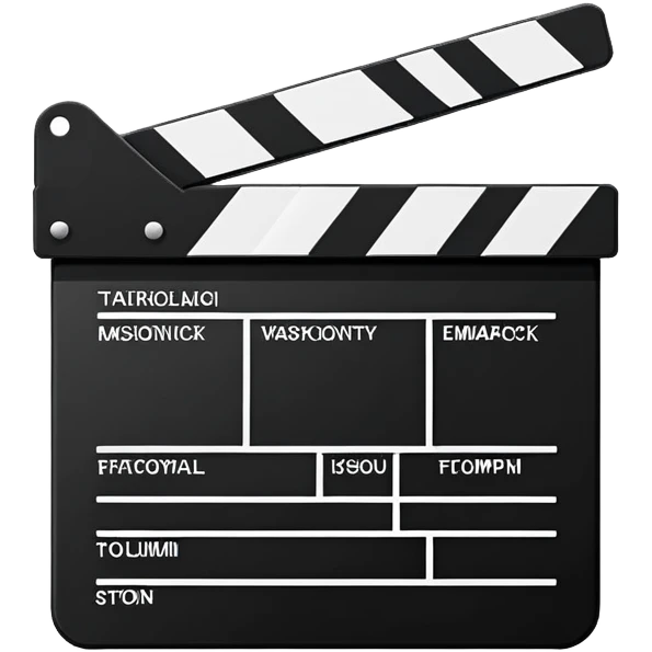 minimalist film clapperboard outline with basic shapes, black lines only, no fill emoji
