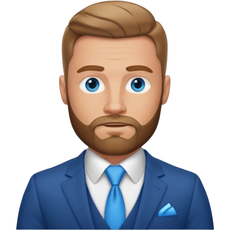 create a master of tactical finesse, a muscled white man in a bespoke suit, blue eyes with a beard emoji