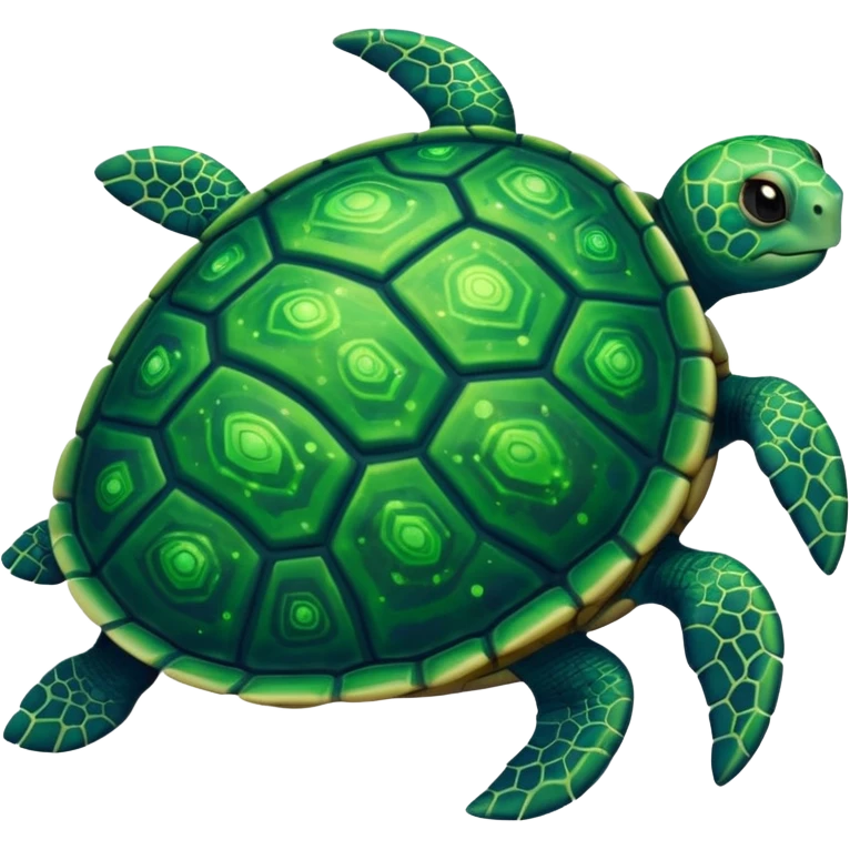 Quasar Turtle emoji – full body, massive cosmic turtle with glowing shell like a galaxy vortex, star patterns, slight side angle. pattern in shell emoji