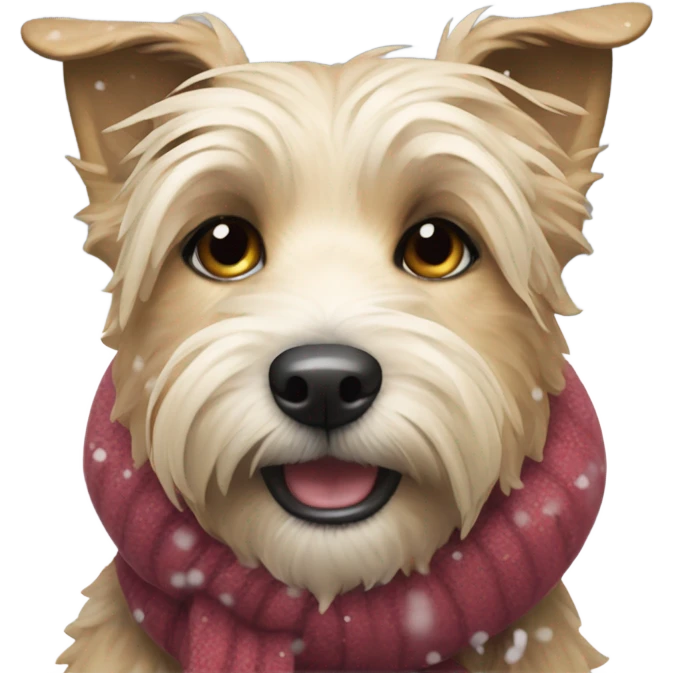 Carin terrier wearing a coat in the snow emoji