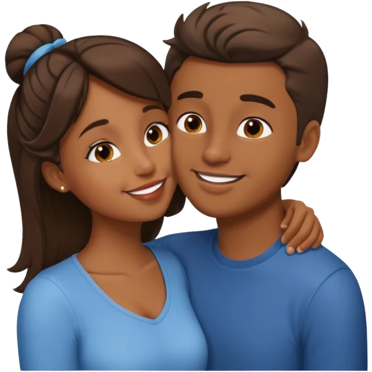 Brown skin girl kissing white brown haired guy emoji